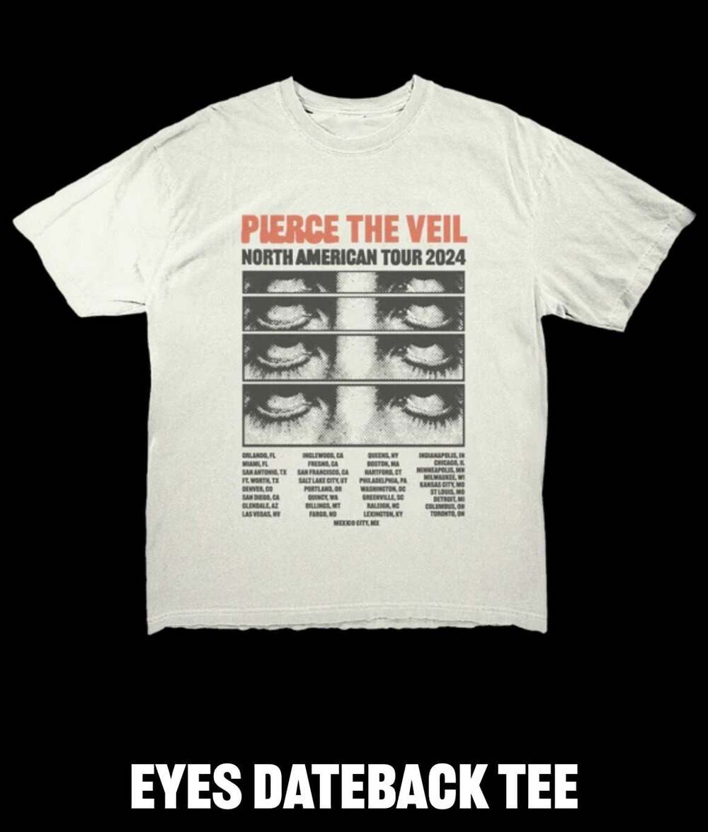 Pierce The Veil North American Tour 2024 Eyes Graphic T-Shirt Cream Size L